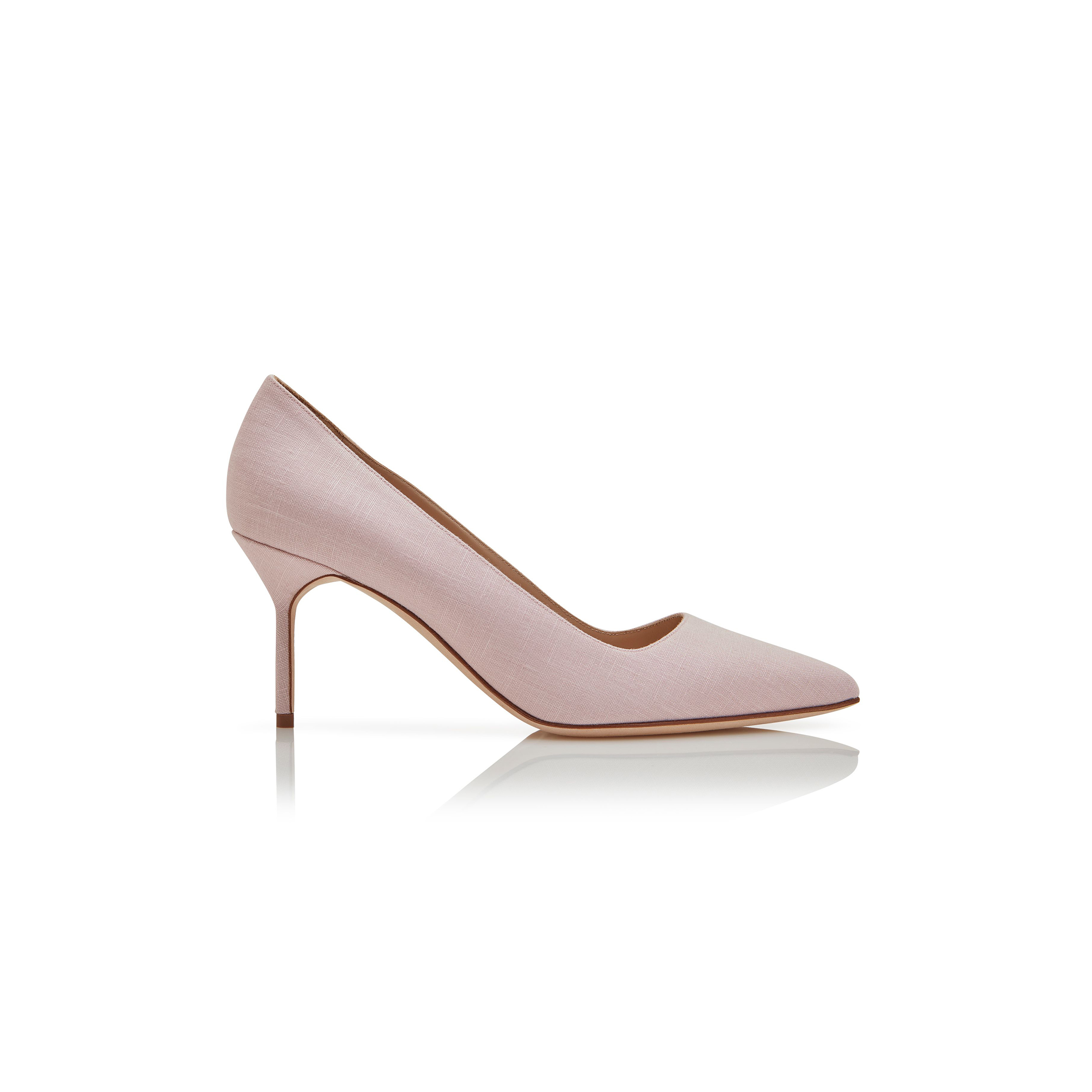 MANOLO BLAHNIK BB 70 LIGHT PINK LINEN POINTED TOE PUMPS 125-2930-0001